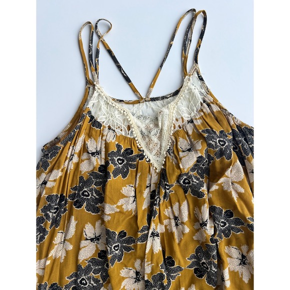 Doe & Rae Floral‎ Print Mustard Yellow Black White Lace Trim Boho - Maybe Medium - Picture 7 of 16